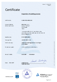 Certificate EN ISO 3834 EN