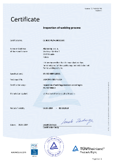 Certificate EN ISO 3834 Aliplast Sp. z o. o. EN